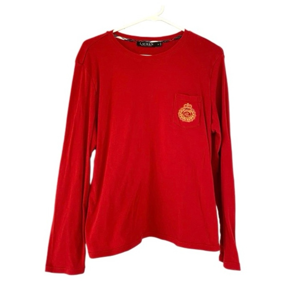 Ralph Lauren Red Long Sleeve Monogram Logo Pocket Shirt Preppy Women’s  XL